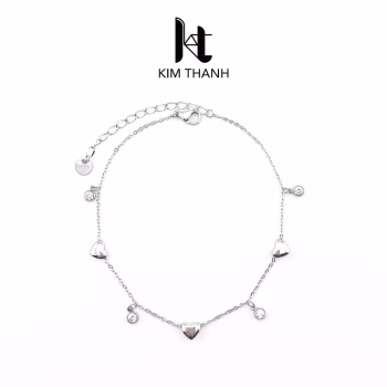 Lắc chân titan tim phối pha lê không gỉ - trang sức sỉ Kim Thanh