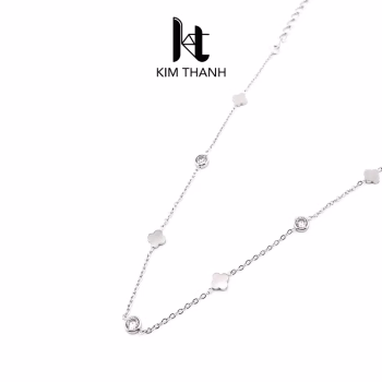 Lắc chân titan cỏ bốn lá phối pha lê không gỉ - trang sức sỉ Kim Thanh